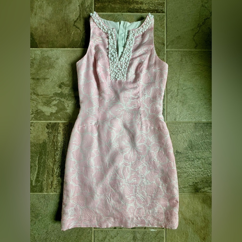 Lilly Pulitzer Pink and White Striped Dress with Gold Zipper 00